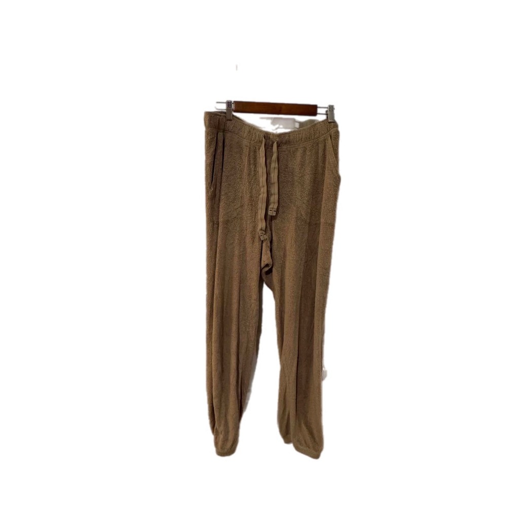 Aerie Sherpa Joggers Women L Long‎ Tan Excellent Fuzzy Drawstring Lounge Pants